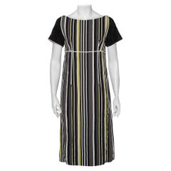 Prada Multicolor Striped Crepe Midi Dress M