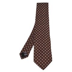 Valentino Brown Geometric Motif Jacquard Silk Tie