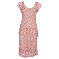 Missoni Pink & Beige Knit Ruched Sleeveless Midi Dress M