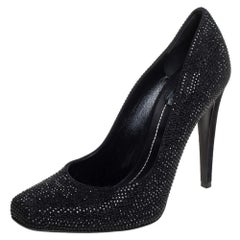 Dior Black Crystal Embellished Suede Square Toe Pumps Size 40