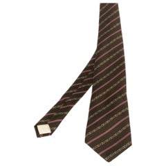 Celine Brown Equestrian Print Silk Tie