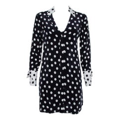 Alice + Olivia Black Polka Dot Crepe Shirt Dress S