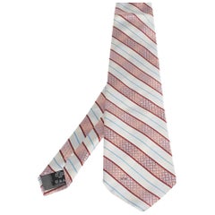 Valentino White & Pink Diagonal Textured Stripe Silk Tie