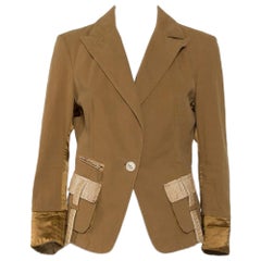 Roberto Cavalli Brown Denim Leather Trim Button Front Blazer L