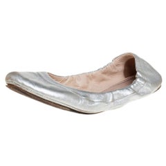 Prada Silver Leather Scrunch Ballet Flats Size 38.5