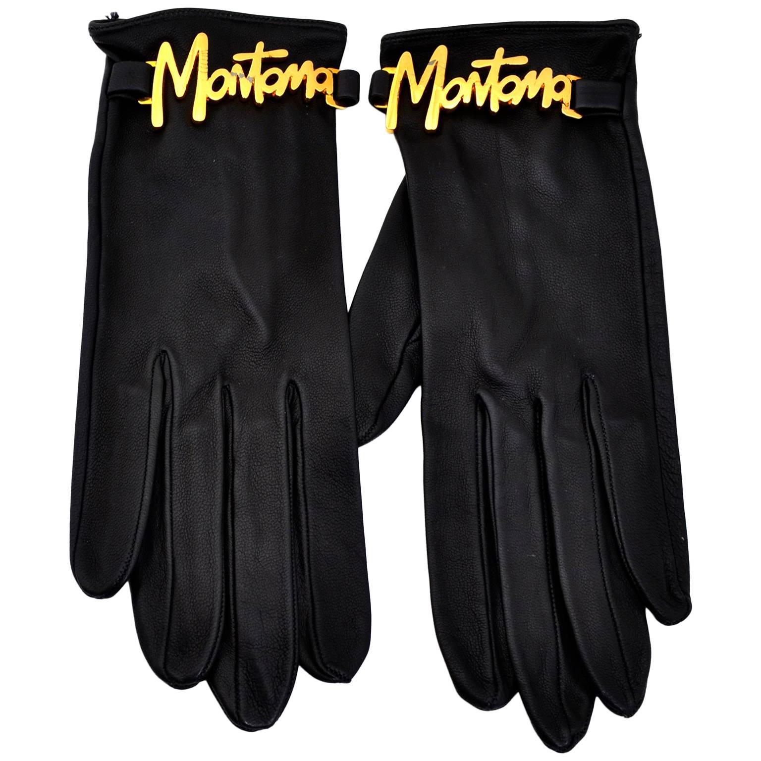 1980s Vintage Claude Montana Black Leather Gloves 