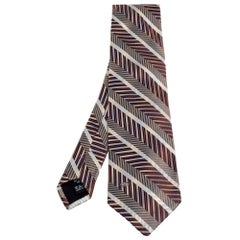 Valentino Brown Diagonal Striped Traditional Silk Tie