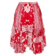 Etro Red Printed Silk Tiered Mini Skirt S