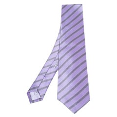 Cravate en satin de soie imprimée à rayures diagonales, violet, Brioni