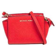 Michael Kors Orange Saffiano Leather Mini Selma Crossbody Bag
