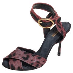 Dolce & Gabbana Leopard Print Fabric Cross Detail Ankle Strap Sandals Size 40