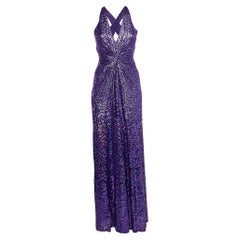 Jenny Packham Purple Sequin Halter Neck Gown M