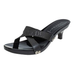 Casadei Black Fabric Studded Slide Sandals Size 38