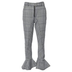 Self Portrait Monochrome Checkered Ruffled Hem Belted Cropped Pants S