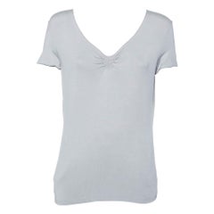 Armani Collezioni Maglietta grigia con dettaglio del collo increspato XL