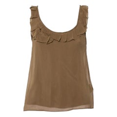 Burberry Brit Khaki Silk Ruffle Neck Detail Sleeveless Top XXS