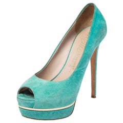 Le Silla Green Suede Peep Toe Platform Pumps Size 40