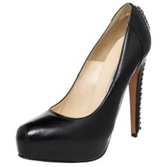 Brian Atwood Chaussures à plateforme en cuir noir avec talon en chaîne Taille 39.5
