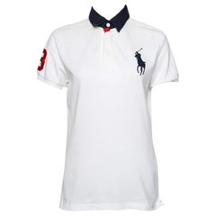 Ralph Lauren White Cotton Pique Contrast Collar Detail Polo T-Shirt L