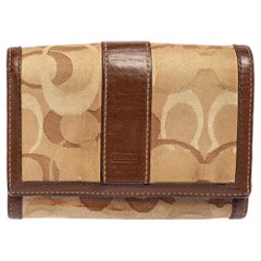 Coach Beige/Brown Signature Canvas and Leather Compact Wallet