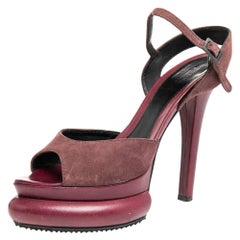 Fendi Burgundy Suede Platform Ankle Strap Sandals Size 37