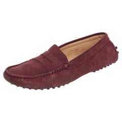 Tod's Burgundy Suede Gommino Slip On Loafers Size 37