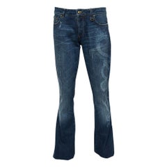 Roberto Cavalli Blue Dragon Effect Denim Boot Cut Jeans S
