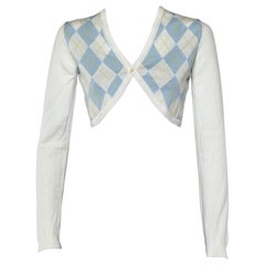 Burberry White Argyle Cotton Knit Cropped Cardigan S