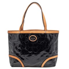 Coach Black/Beige Patent Leather Peyton Tote