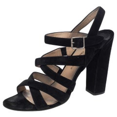 Paul Andrew Black Suede Ankle Strap Block Heel Sandals Size 41
