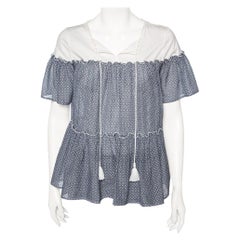 Max Mara Blue Printed Cotton Tie Neck Detail Tunic M