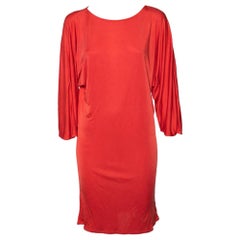 Ralph Lauren Coral Orange Silk Scoop Neck Detail Shift Dress M