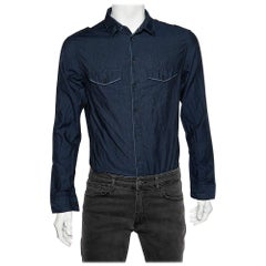 Armani Collezioni - Camicia con bottoni in cotone blu navy M.