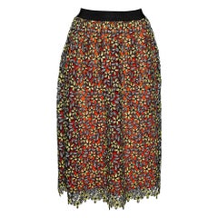 Self-Portrait - Jupe midi en dentelle de guipure florale multicolore S