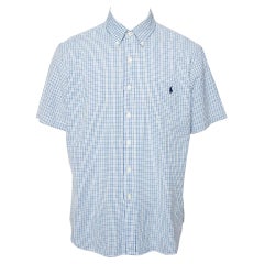 Ralph Lauren Blue Checkered Cotton Button Front Short Sleeve Shirt XL