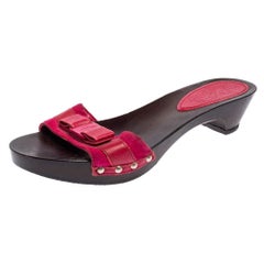 Salvatore Ferragamo Magenta Suede and Leather Vara Bow Slide Sandals Size 36