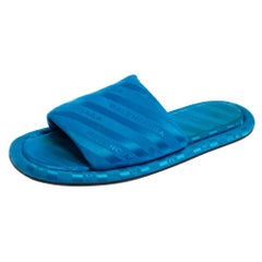 Balenciaga Blue Logo Fabric Hotel Flat Slides Size 40