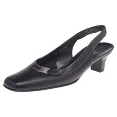 Salvatore Ferragamo Black Leather Square Toe Slingback Pumps Size 38.5