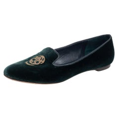 Alexander McQueen Green Velvet Skull Embroidered Smoking Slippers Size 37