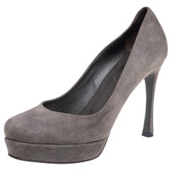 Saint Laurent Grey Suede Gisele Platform Pumps Size 37