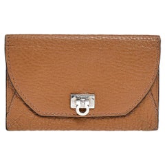 Salvatore Ferragamo Brown Leather Gancio Flap Card Holder