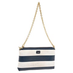 Used Dolce & Gabbana Blue/White Striped Leather Chain Pouch