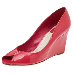 Dior Pink Patent Leather Wedge Peep Toe Pumps Size 40.5