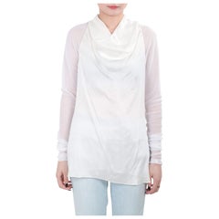 Vera Wang Kollektion Cremefarbene Bluse aus Seide und Satin mit Rundhalsausschnitt und Mesh-Ärmeln XS