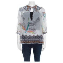 Matthew Williamson, chemisier blanc cassé en mousseline de soie imprimé libellule, taille M