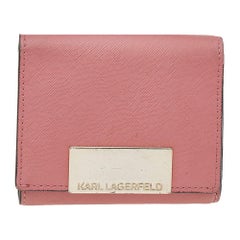 Portefeuille à trois volets en cuir Saffiano rose Karl Lagerfeld