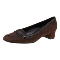 Salvatore Ferragamo Dark Brown Suede & Patent Leather Block Heel Pumps Size 38.5
