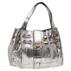 Jimmy Choo Metallic Silber Wasserschlangen Riki Tote