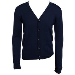 Roberto Cavalli Navy Blue Knit Pocketed Button Front Cardigan M