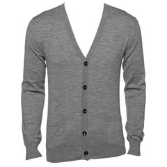 Roberto Cavalli Grey Knit Pocketed Button Front Cardigan M